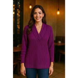 Lauren Ralph Lauren Womens Purple Cable/Ribbed Knit Split Hem Tunic Sweater, Lg.